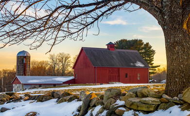 red barn in winter