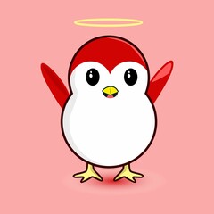 cute red penguin. vector isolated flat cartoon style animal love concept
