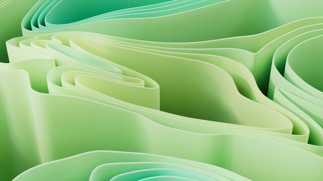 Abstract background made of Aqua and Green 3D Ribbons. Multicolored 3D Render. 