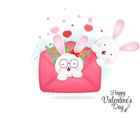 Cute envelope with rabbit couple inside. Cute valentine element cartoon character