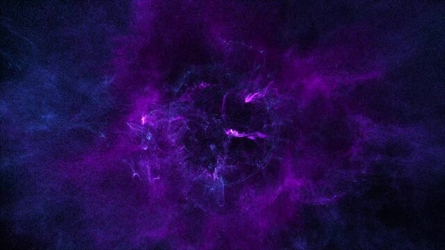 Pink-blue swirls of smoke and particles erupt from the black depths. Emission of energy.