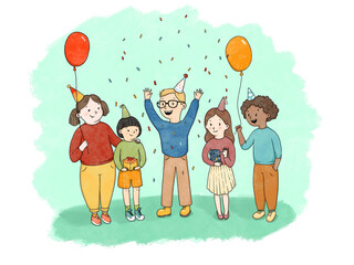 Obraz na płótnie Canvas happy birthday funny party child school international cartoons character