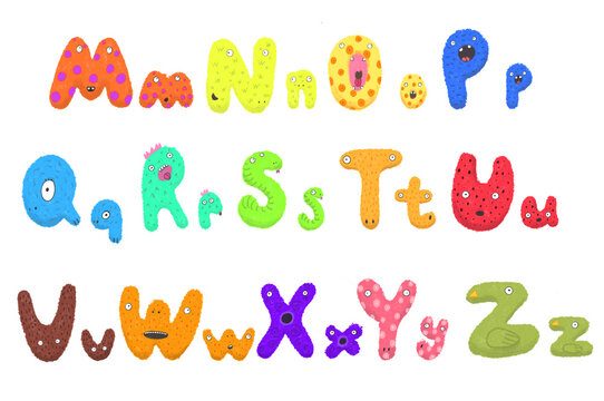 cartoon monster alphabet funny colorful doodle crazy font character illustration watercolor