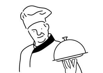 フランス料理のお皿を持っている男のシェフ。