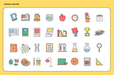 School class color icon set. flat design style vector illustration.