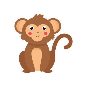 Vector illustration of cute monkey isolated on white background.