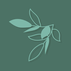 Minimalistic branch composition with line leaf. Green plant wall on the wall. Classic art painting for decoration. Modern trendy design style. Plant graphic element, flora ecology. Vector illustration