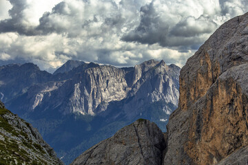 Obraz premium Alpine dolomite panorama in Val di Fassa, Italy, Trentino South Tyrol