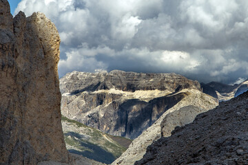 Italian unesco dolomite alps Panorama and Piz Boè, Italy, Catinaccio