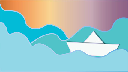 white paper boat blue ocean wave