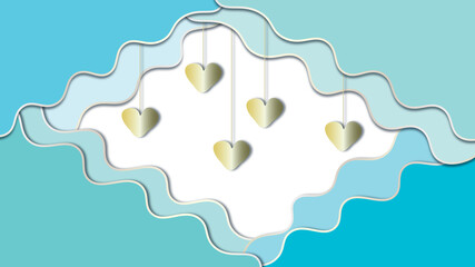 gold hearts and blue turquoise frame background