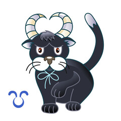 Taurus zodiac sign as a funny cat isolated on white background. Vector illustration