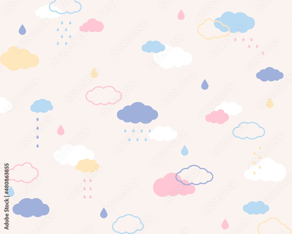 Poster a pattern composed of cute pastel colored clouds. simple pattern design template.