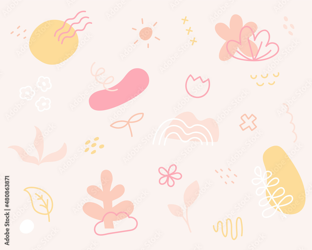 Poster the leaves are simply expressed with lines and colors. simple pattern design template.
