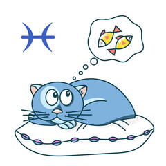 Pisces zodiac sign in the form of cute cat isolated on white background. Vector illustration