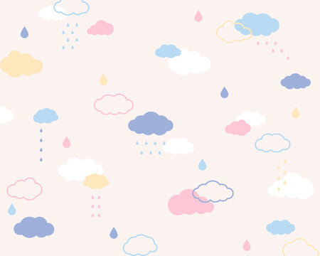 A pattern composed of cute pastel colored clouds. Simple pattern design template.