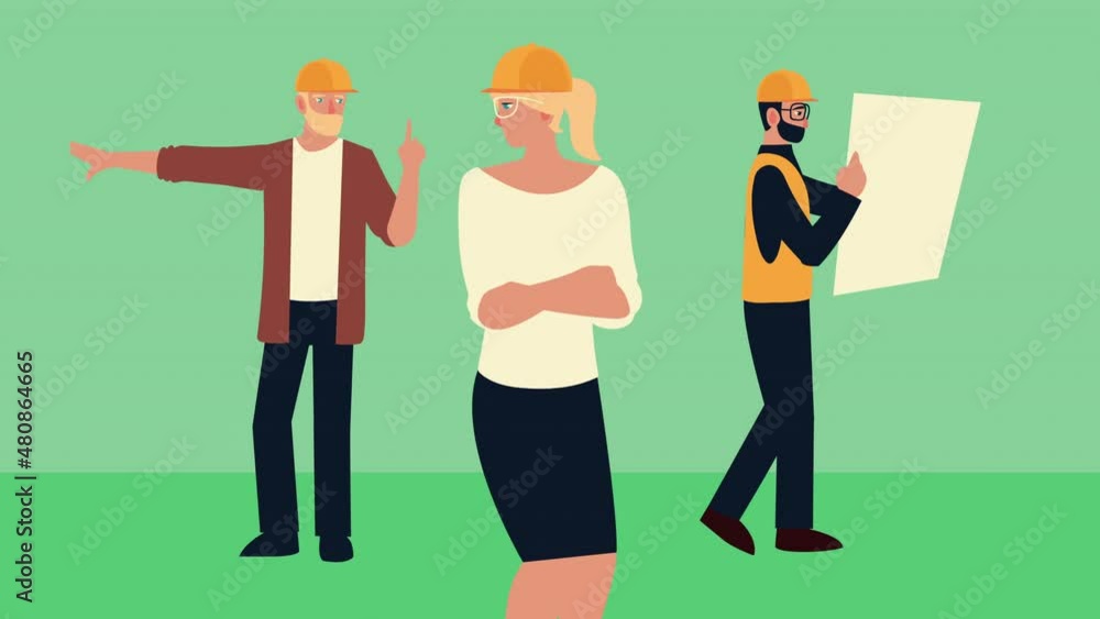 Poster three architects workers characters animation