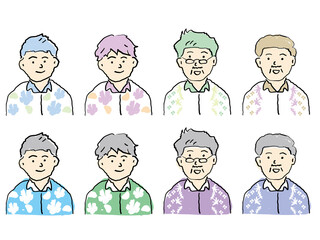 手描き沖縄のかりゆしウェアを着た男性　イラスト素材