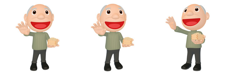 節分のイラスト素材　豆まき　おじいさんのキャラクター（1_1 2 4）　カット三点セット
