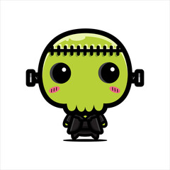 cute green monster skull character