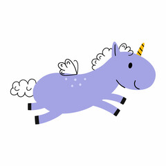 Cute unicorn drawing. Sticker with  horse. Print for clothes. Nursery design. Vector illustration for baby