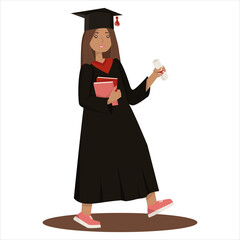 Graduate student. A girl in a graduate's robe on a white background.