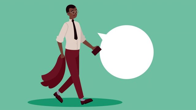 afro businessman walking character animation