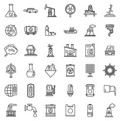 Global warming icons set outline vector. Climate change
