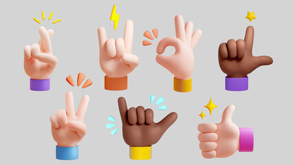 3d hand gestures icon set - obrazy, fototapety, plakaty