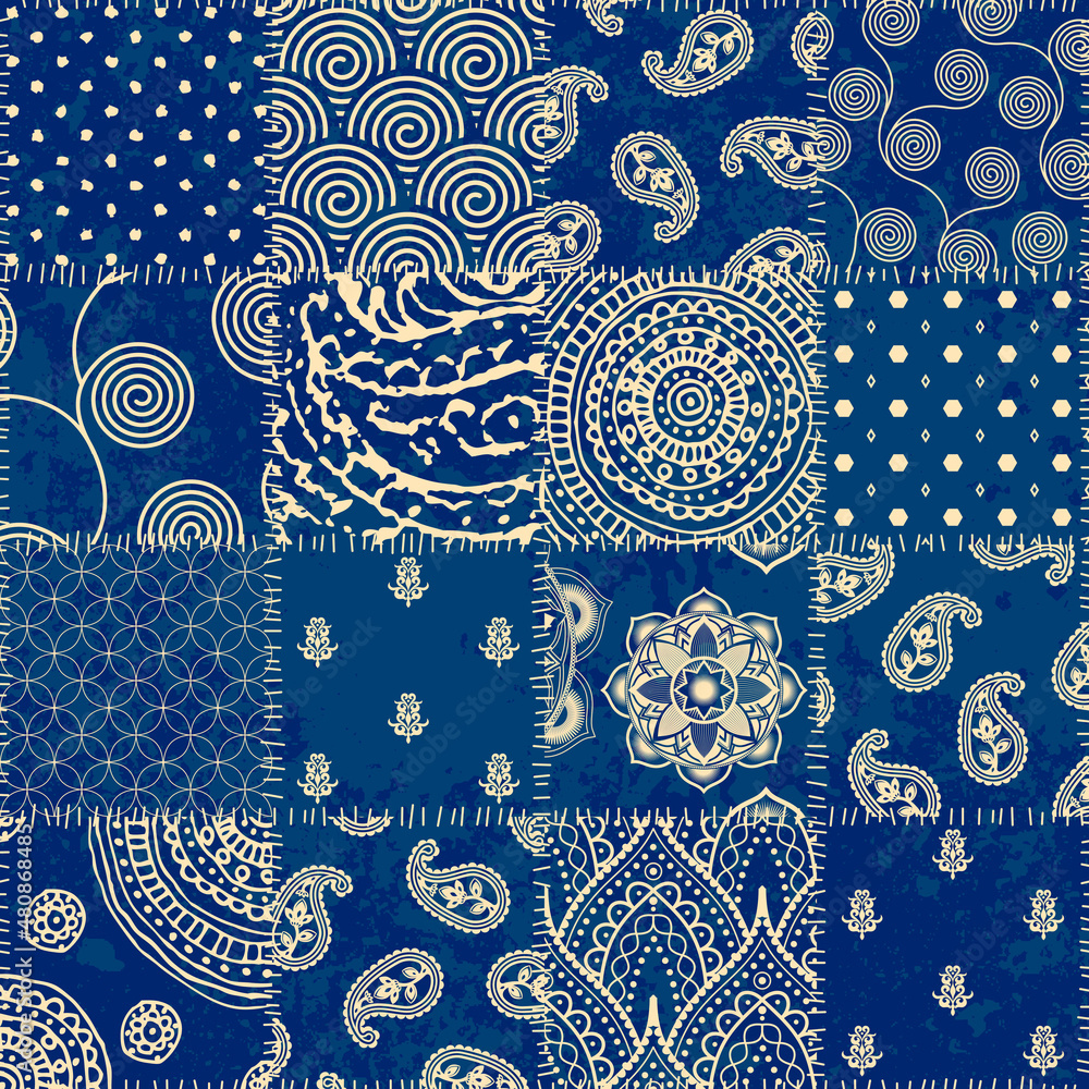 Poster Patchwork textile pattern. Seamless quilting design background.
