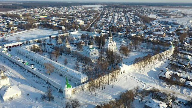 Aerial view of the Trinity Cathedral in Holy Assumption Monastery. Aleksandrov. Russia