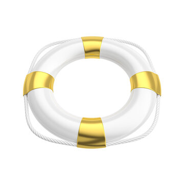 White life buoy with golden elements. Luxury accessories without a brand on a white isolated background. Minimal layout concept. 3d render
