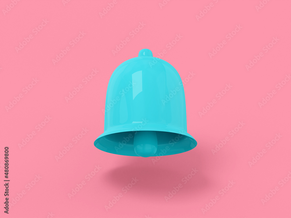 Poster blue mono color bell on a pink solid background. minimalistic design object. 3d rendering icon ui ux