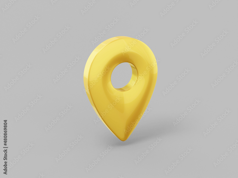 Poster gold one color pin on gray flat background. minimalistic design object. 3d rendering icon ui ux inte