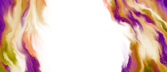 Beautiful abstract image for creative design of posters, cards, banners, invitations, books, magazines, wallpapers. Elegant glamorous style. Orange, green and violet colours, white background.