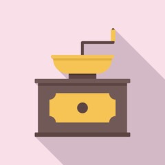 Old coffee grinder icon flat vector. Restaurant drink