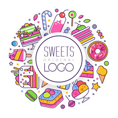 Sweets and Cake Dessert Arranged in Circle Vector Template