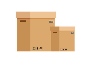 Two paper brown boxes with covers - delivery concept	
