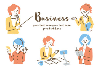 仕事中の女性会社員_セット_色