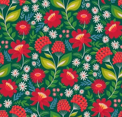 Fotobehang Tropische Bladeren Ukrainian Petrikivka Style Seamless Pattern in Modern Vision / Collection 4/5  © likorbut