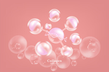 Hyaluronic acid skin solutions ad, pink collagen serum drops with cosmetic advertising background ready to use, illustration vector.