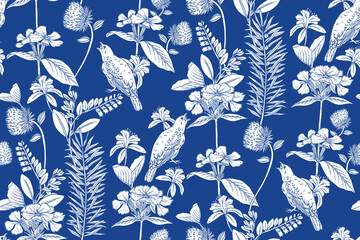 Morris Bird Seamless Pattern: Floral and Bird Pattern in William Morris Style