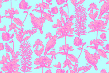 Morris Bird Seamless Pattern: Floral and Bird Pattern in William Morris Style