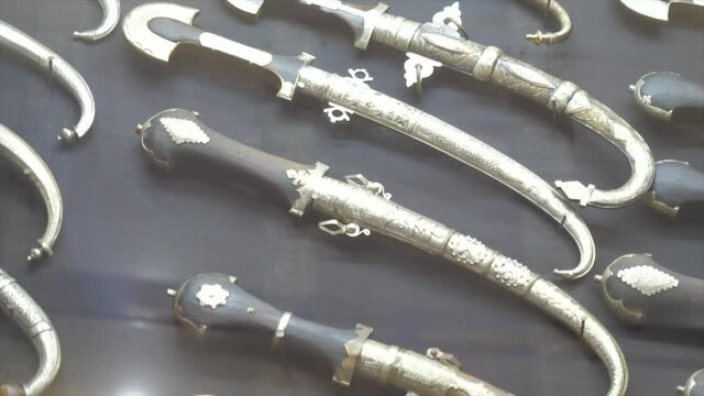 video of a row of traditional daggers from Morocco. Omani Dagger (Khanjar)
