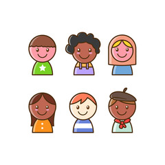 cute halfbody variety of children around the world illustration