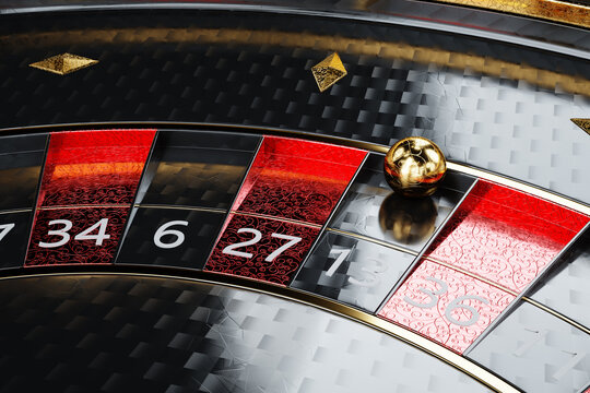 Creative casino template, black and gold roulette on a black background. The concept of roulette, casino, gambling, addiction, Vegas. Copy space, 3d illustration, 3d render.