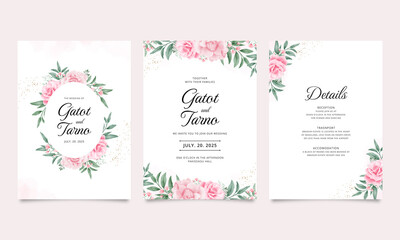 set of wedding invitations set with floral watercolor illustration