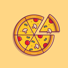 Pizza Slice Cartoon Vector Icon Illustration. Food Object Icon Concept Isolated Premium Vector. Flat Cartoon Style