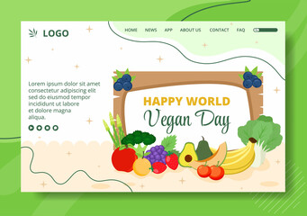 World Vegetarian Day Landing Page Template Flat Design Illustration Editable of Square Background Suitable for Social media or Greetings Card