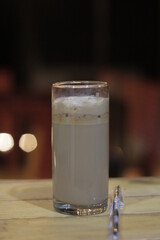 glass of milk on table
